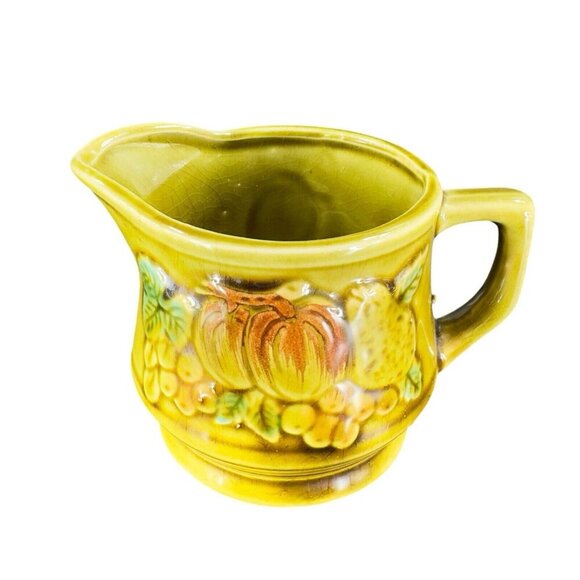 Vintage Ceramic Olive Green Sugar Bowl Creamer Fruit Veggies Made Japan Set - Picture 2 of 16